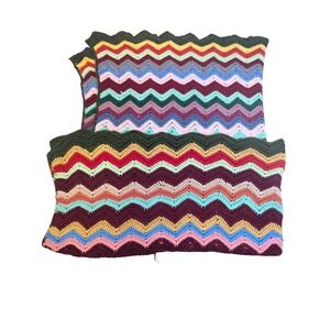 Crochet Afghan Blanket Throw Colorful Chevron Pattern Handmade 60x76‎
